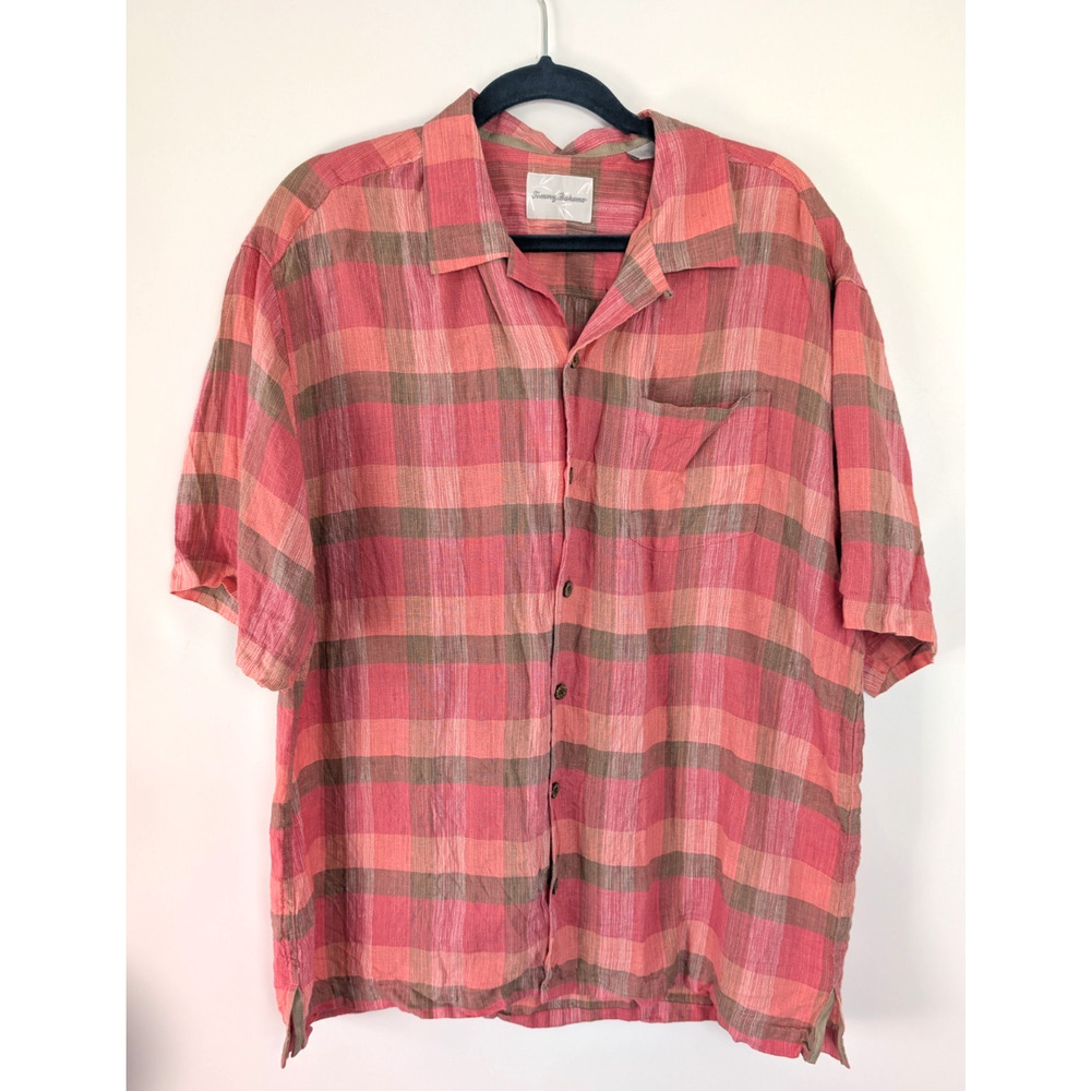 Tommy Bahama Mens 100% Linen Relaxing Casual Lightweight Plaid Button Down Sz L